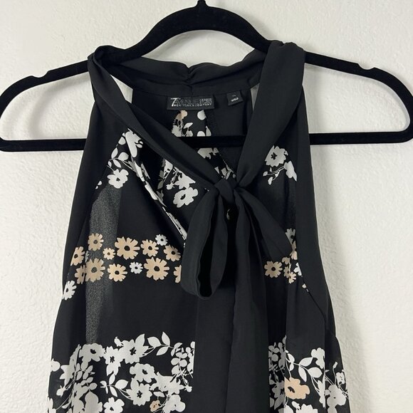 7th Avenue Design Studio Top Womens Size XL Black Floral Sleeveless Scarf Blouse - Picture 11 of 11